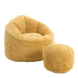 Fauteuil Pouf En Mousse Compressée Haute Densité, Avec Repose-pieds, Jaune