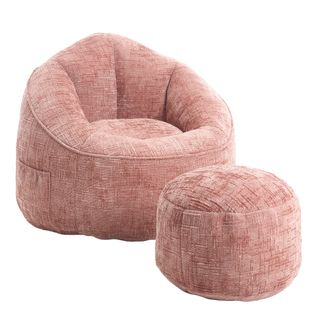 Fauteuil Pouf En Mousse Compressée Haute Densité, Avec Repose-pieds, Rose