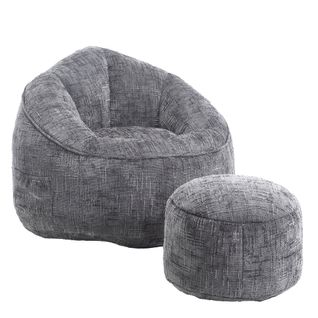 Fauteuil Pouf En Mousse Compressée Haute Densité, Avec Repose-pieds, Gris