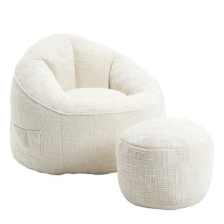 Fauteuil Pouf En Mousse Compressée Haute Densité, Avec Repose-pieds, Beige