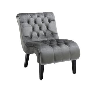 Chaise D'accent Moderne En Velours Armless, Tissu Rembourré Avec Pieds En Bois, Gris Argenté