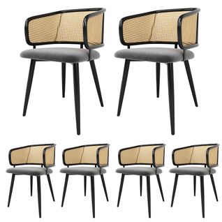 Chaises Salle à Manger Rotin Et Velours 6 Pièces Coussin Doux, Style Moderne Et Aéré