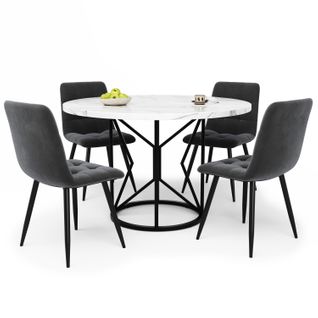 Ensemble Table à Manger Mdf Métal 100 Cm Table Ronde Avec 4 Chaises ,gris