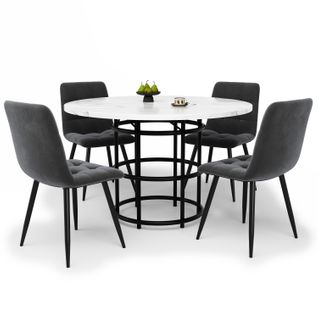 Ensemble Table à Manger Mdf Métal 100 Cm Table Ronde Avec 4 Chaises ,gris