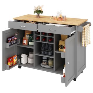 Îlot Moderne 102×45×92cm Mdf Bois Avec Rangements Multifonctionnels, , Gris