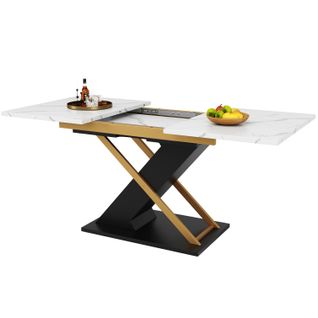 Table Extensible 120-160x80 Cm, Avec Plateaux Internes, Pieds Croisés Dorés