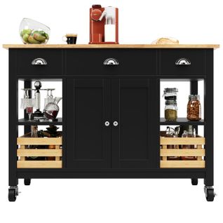 Îlot Moderne 120×45×90cm Mdf Bois, Rangements, Paniers Pin Multifonction, , Noir