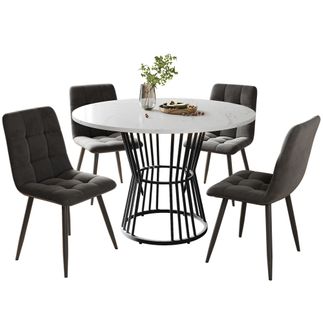 Ensemble Repas Mdf Métal 100 Cm Table Ronde Avec 4 Chaises ,gris Foncé