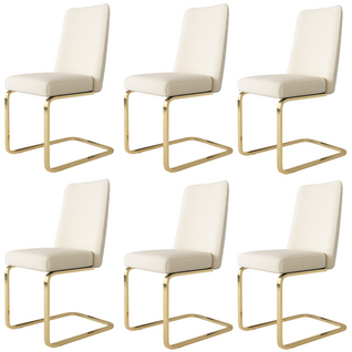 Chaises Salle à Manger Velours Et Métal 6 Pièces Dossier Diamant, Style Lounge,  Beige