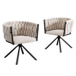 Chaises Salle à Manger Velours Et Métal 2 Pièces Pivotantes, Luxe Clair,  Beige