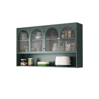 Armoire Murale En Verre à Quatre Portes, Rangement, Adaptée Pour Cuisine,salle De Bain, Vert Foncé