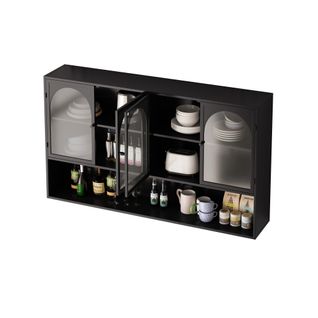 Armoire Murale En Verre à Quatre Portes, De Rangement, Pour Cuisine, Salon, Salle De Bain, Noir
