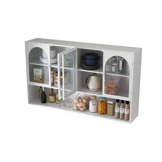 Armoire Murale En Verre à 4 Portes Stockage, Adaptée Pour Cuisine, Salon, Salle De Bain, Blanche