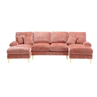 Sofa Sectionnel U En Chenille Moderne Avec Sièges Doubles, Rose
