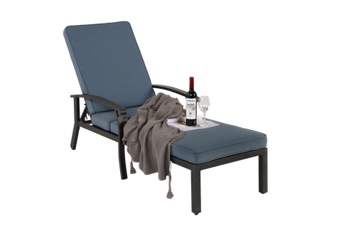 Chaise Longue En Aluminium Avec Coussin En Coton, Inclinable, Résistant à La Rouille, Coussin Bleu