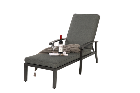 Chaise Longue En Aluminium Résistant à La Rouille Avec Coussin En Coton, Réglable, Gris