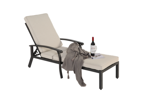 Chaise Longue Lounge En Aluminium Résistant à La Rouille Avec Coussin En Coton, Adjustable, Beige