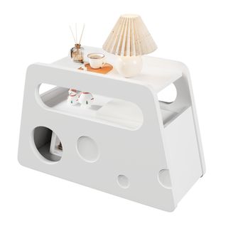 Table D'appoint En Bois, Design Moderne, Mobile Et Gain De Place, Blanc