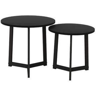 Table Basse 2 pcs, Rondes, Cadre En Acier Noir, Style Moderne, 35 kg Max, Pour Salon