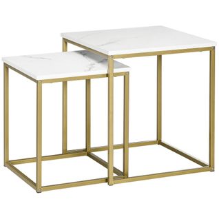 Lot De 2 Tables Basses Blanches, Cadre En Acier, Tables Gigognes Salon/chambre Moderne