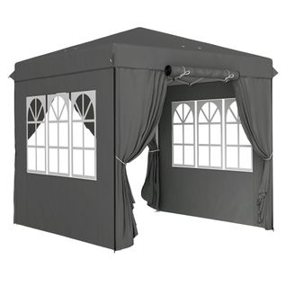 Pavillon 2,5x2,5m, Imperméable, Robuste, Pop-up, Avec 4 Côtés, ,gris Foncé