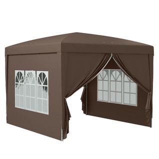 Pavillon 3x3m, Imperméable, Robuste, Pop-up Avec 4 Côtés, ,marron