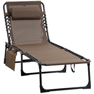Chaise Longue Pliante En Aluminium Avec Coussin, 5 Positions Réglables, Marron