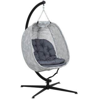 Fauteuil Suspendu Oeuf Avec Support Et Coussins, Pliable, Gris, Pour Extérieur