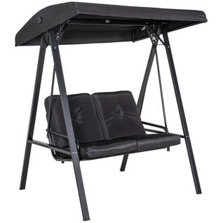 Balançoire De Jardin 2 Places En Métal Avec Toit Réglable, Coussins, Noir 145 X 116 X 172 Cm