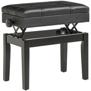 Banc De Piano En Simili Avec Stockage, Hauteur Réglable, Noir, 63x35x46-56 Cm