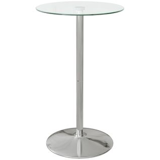 Table Bar Ronde Verre Trempé 60×60×102 Cm Design Compact, Argent