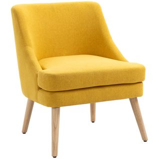 Chaise Salle à Manger Bois Et Tissu 1 PC Accoudoirs Rembourrés, Style Rétro,  Jaune