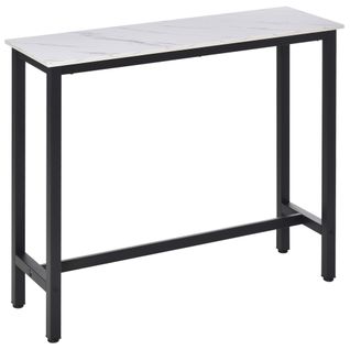 Table Bar Mdf Marbré Acier 120×40×100 Cm Pieds Réglables, Blanc Et Noir