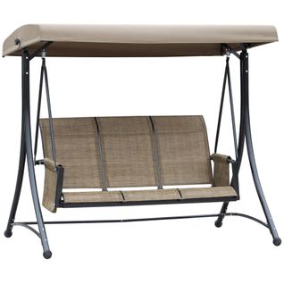 Balancelle 3 Places En Acier Avec Poche Latérale Et Toit Réglable, 300 Kg Max, Brun