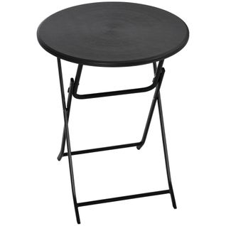 Table Ronde Pliante Ø60 Cm, Table De Jardin Avec Aspect Bois, Gris Foncé