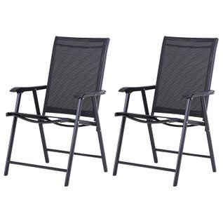 Ensemble De 2 Chaises Pliantes En Métal Noir Avec Accoudoirs Pour Camping, 58x64x94cm
