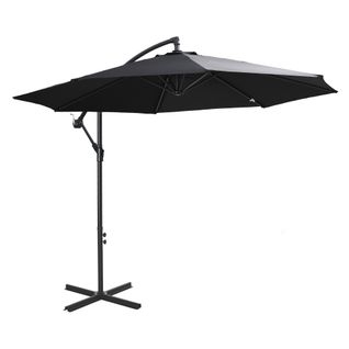 Parasol Déporté Avec Manivelle, Structure En Acier Et Tissu En Polyester, ,noir, Ø3x2,5 M