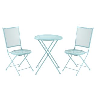 Ensemble De Bistro Pour 2 Personnes En Métal Pliable, Idéal Pour Terrasse Et Balcon, Bleu