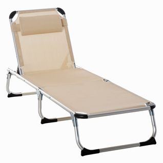 Transat En Aluminium 5 Positions Réglable Pliable Ergonomique, Tissu En Maille Beige 170x60x76cm
