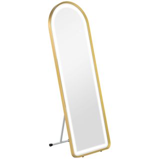 Miroir Décoratif En Métal Avec Éclairage LED Dimmable, Miroir Mural Et Sur Pied, Doré 47x146 Cm