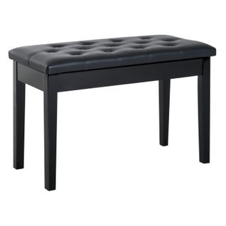 Banquette Piano En Bois Caoutchouc Avec Rangement, Simili Cuir Noir, 76x36x50 Cm