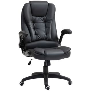 Fauteuil De Direction En Simili Cuir, Accoudoirs Pliables, Pivotant, Noir
