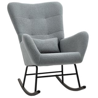Fauteuil à Bascule Tissu Effet Sherpa Avec Accoudoirs Dossier Haut Coussin Lombaire, Gris