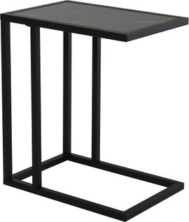 Table D’appoint Marbre Noir 45×30×51,5 cm, Cadre Acier, Pour Salon Ou Chambre