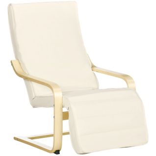 Fauteuil relax à bascule en bois de bouleau, avec repose-pieds réglable, 66,5×94×100cm, crème
