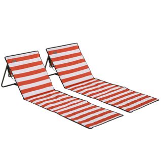 Set De 2 Chaises De Plage Pliables Et Réglables, Sac Inclus, 142x51x40cm,pour La Plage Et Le Camping