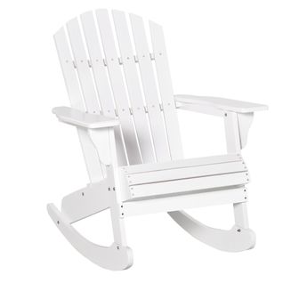 Fauteuil à Bascule Jardin Type Adirondack Résine 77×94×97cm Résistant Aux Intempéries, Blanc
