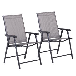 Ensemble De 2 Chaises De Camping En Métal Pliantes Avec Accoudoirs Et Siège De Pêche, Gris