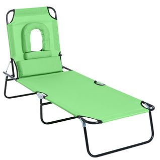 Transat Pliant En Métal Avec Coussin Et Dossier 4 Positions, Vert