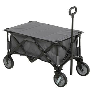 Chariot De Jardin Pliable 120 Kg Avec Poignée Réglable, Poches Latérales, , Gris Foncé